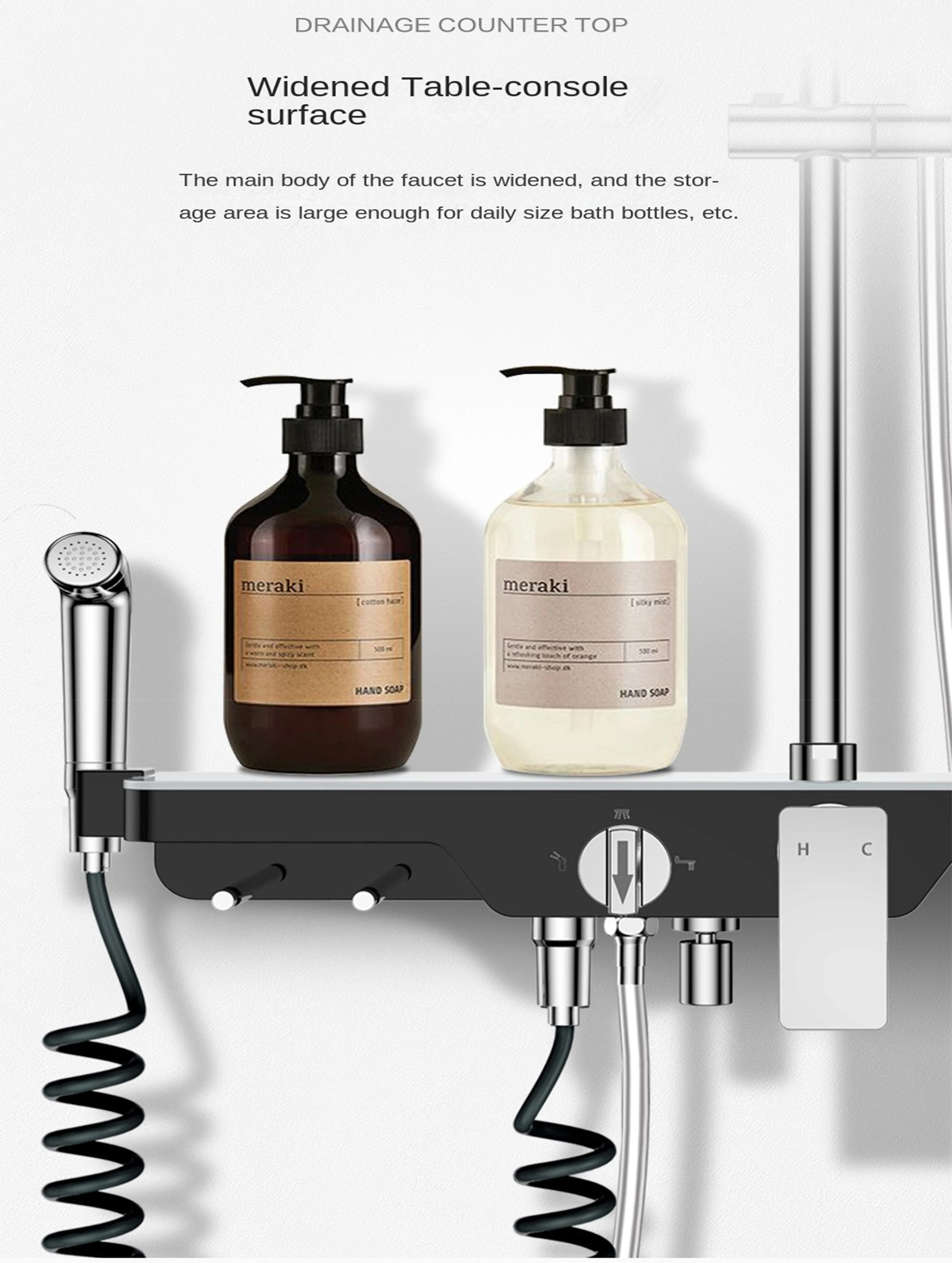 DQOK Luxury White Glass plastic shelf Shower Brass Body Rain Waterfall 4-Function Bathroom Shower Set