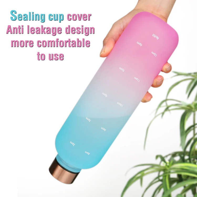 K & B 1L Large Capacity Plastic Gym Water Bottle Custom Matte Sport Water Bottle With Time Marker