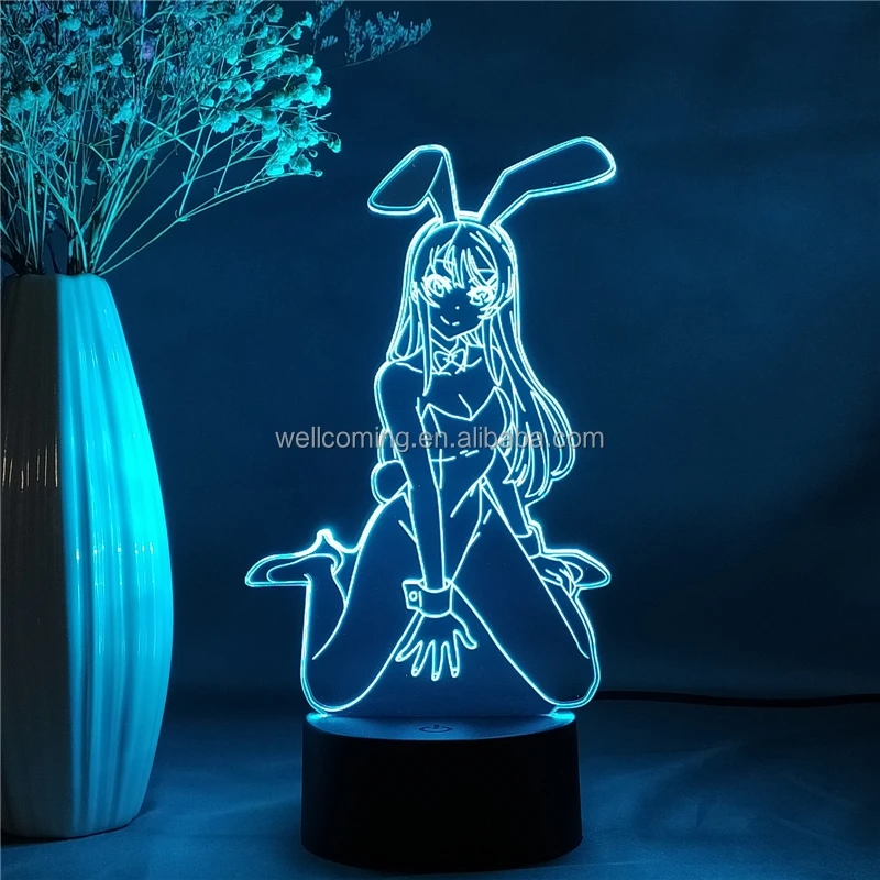 Anime Figure Sakurajima Mai Led 3D Night Light for Bedroom Decor Light Gift for Friend Sakurajima Mai Bunny Girl Led Table Lamp