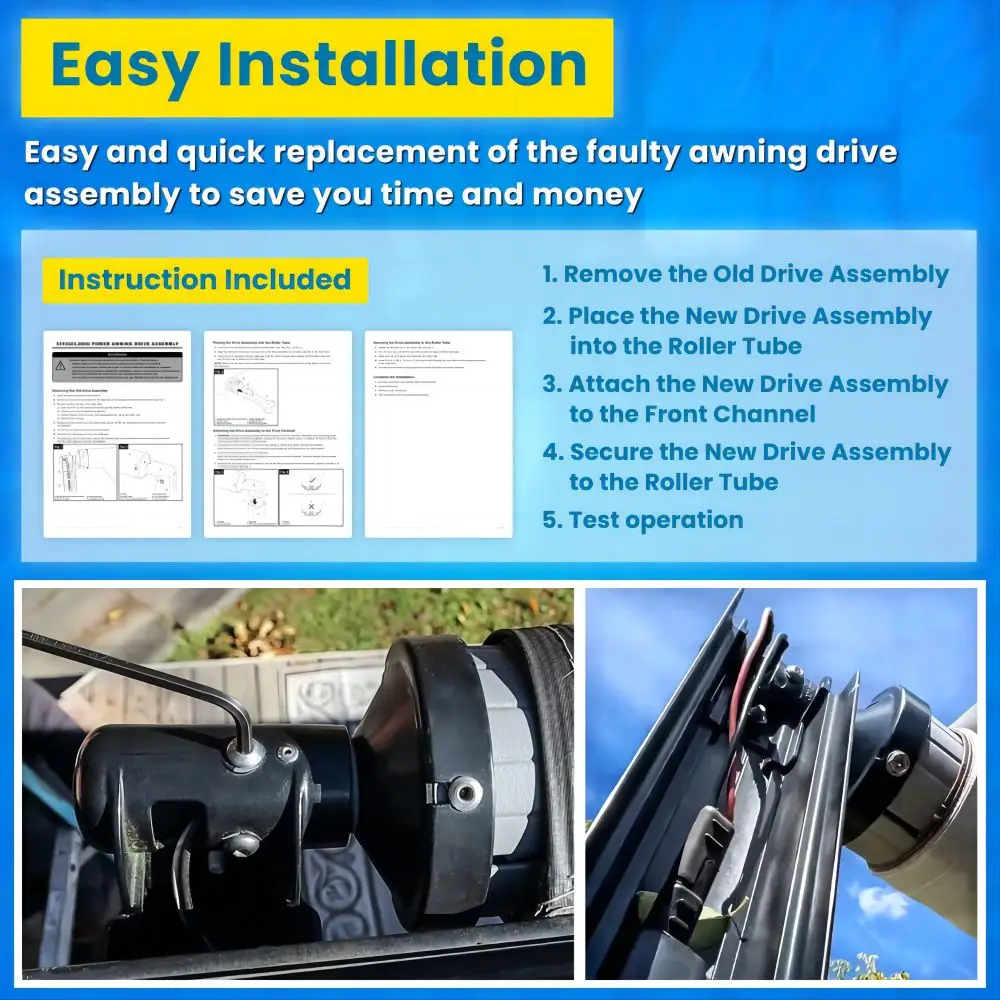 12V DC Extension Drive 910 915 916 917 3310423.209U Torsion Assembly Rh Black for 9100 Power Patio RV Awning Motor