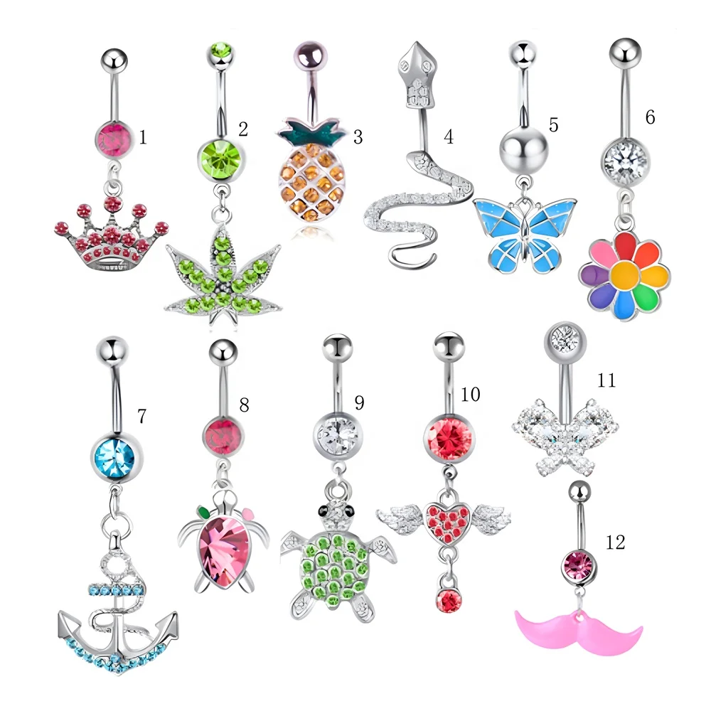 Wholesale Sexy Surgical Stainless Steel Belly Body Piercing Jewelry Color Crystal Navel Belly Button Rings