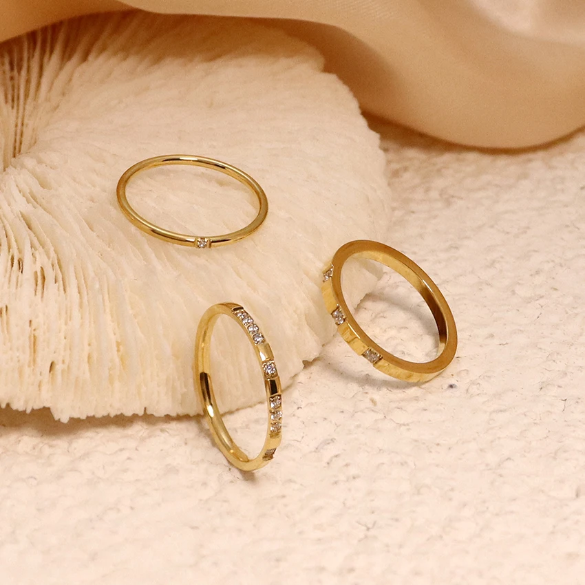 Minos Stainless Steel Zircon Rings Minimalist Jewelry 18K Gold Plated Multiple CZ Zircon Stone Diamond Rings for Women