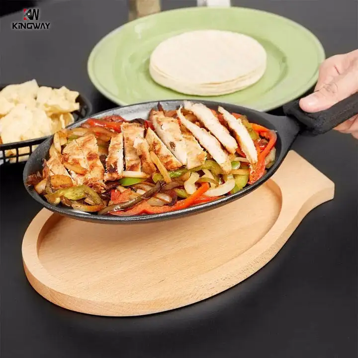 High Quality Cast Iron Sizzling Plate Pre-seasoned Cooking Hot Plate for Fish With Wooden