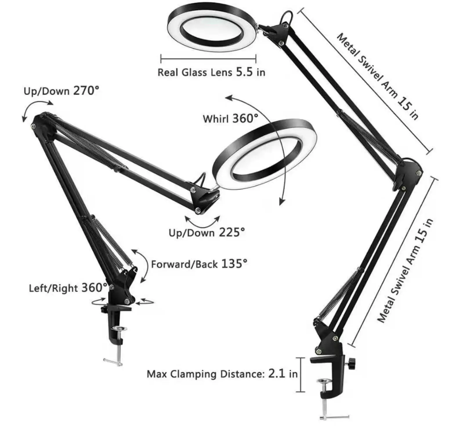 USB Charging Dimmable Eye-friendly Flexible Night Reading Study Table Clip Clamp Led Desk Lamp  with 3 Modes Touch Control