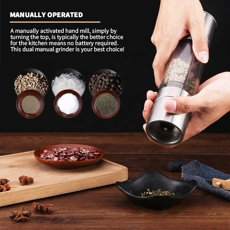 Space Saver 2 in 1 Shaker Mills Set Stainless Steel salt Grinders and Pepper Mill Set 2 in 1 Salt and Pepper Grinder