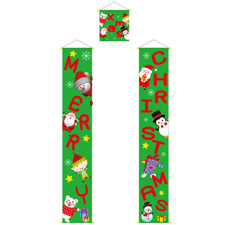 Merry Christmas Couplet,Cute Santa Snowman Wall Door Hanging Banner Ornament Porch Logo Couplet Home Party Decoration