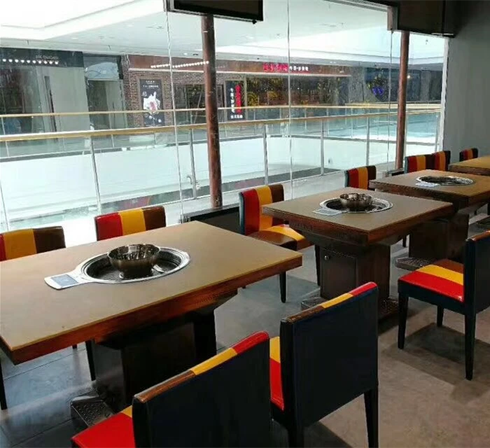 Custom Commercial induction cooker smokeless  plywood BBQ&hot pot table