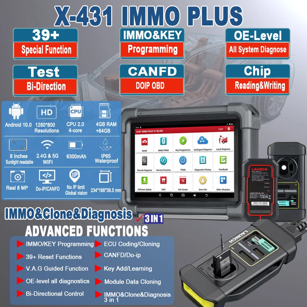 New LAUNCH X431 IMMO Plus Key Programmer Car Diagnostic Tools Auto OBD2 Scanner