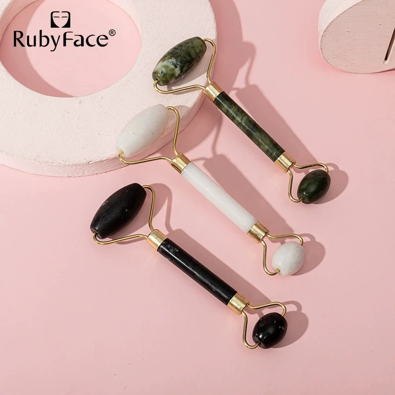 RubyFace  Jade Roller  quartz face roller  Dual Action Facial brush jade roller for massage Makeup Tools se