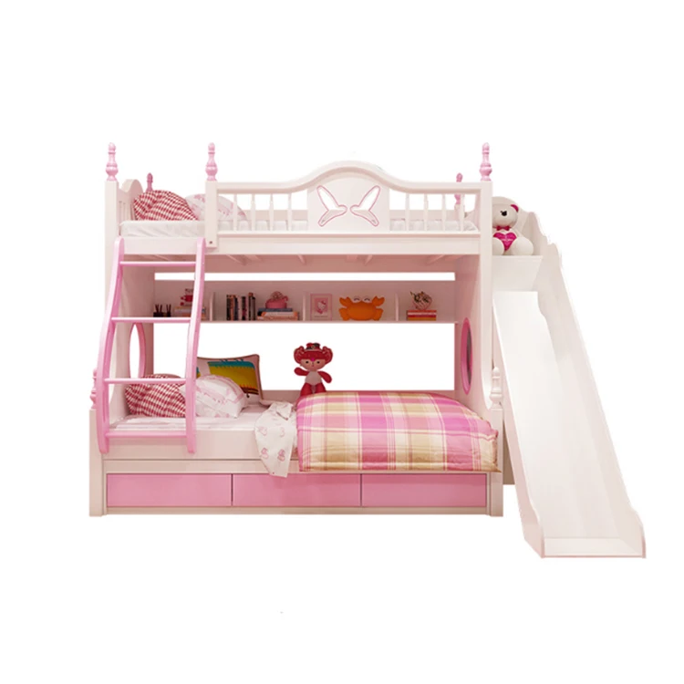 pink Children Furniture The quality of wood bunk bed for kids