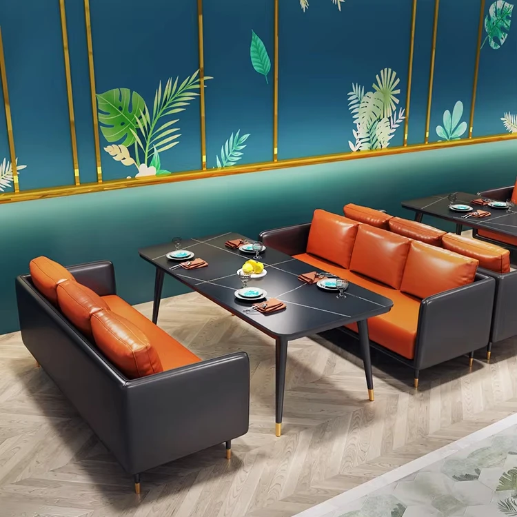 Light luxury music restaurant bar booth backrest three seat sofa cafe catering shop two seat booth dining table and chair set