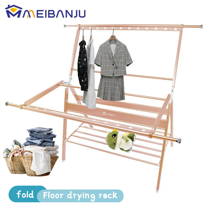 Aluminum alloy clothes rack floor folding X-type balcony clothes rack movable vertical telescopic clothes rail manufacturers