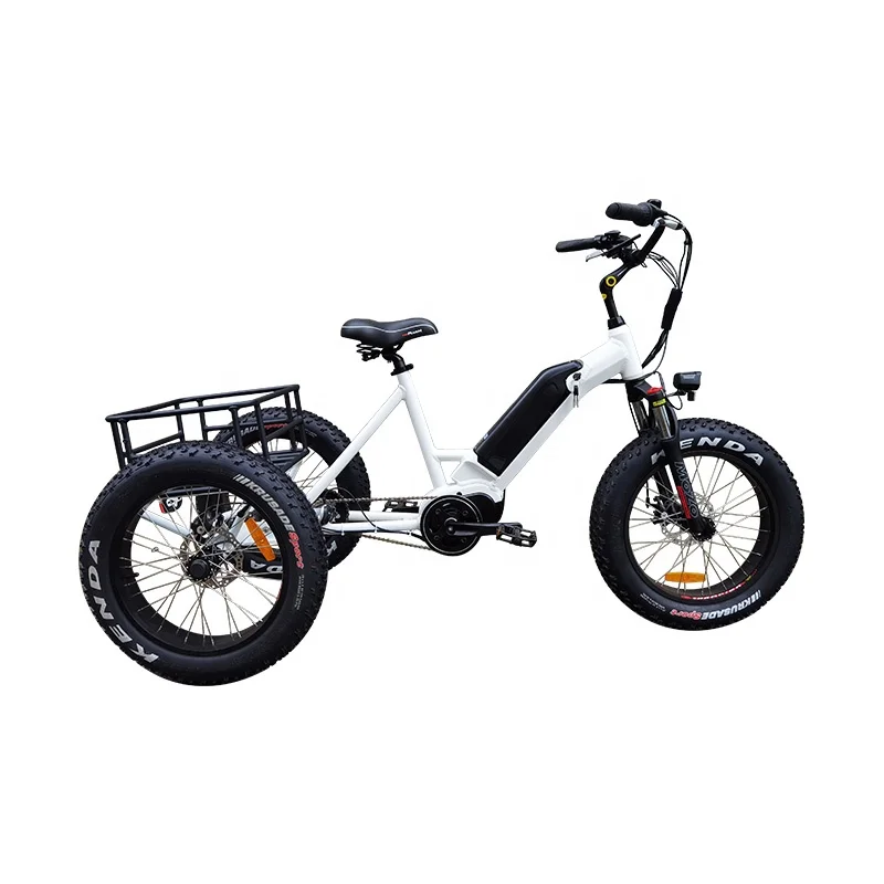 20 inch fat tire mid drive center motor electric tricycle cargo trike with big baskets