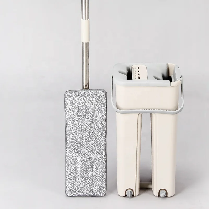 OEM Factory Supplying Mop with Bucket for Hand-free Flat Mop Magic Mop Bucket Floor Cleaning with 2 Microfibre Cloths