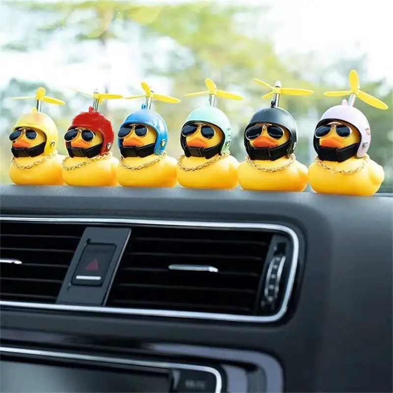 Yellow Duck Car Ornaments Bike Gadgets With Propeller Helmet Cute Rubber Duck Toy