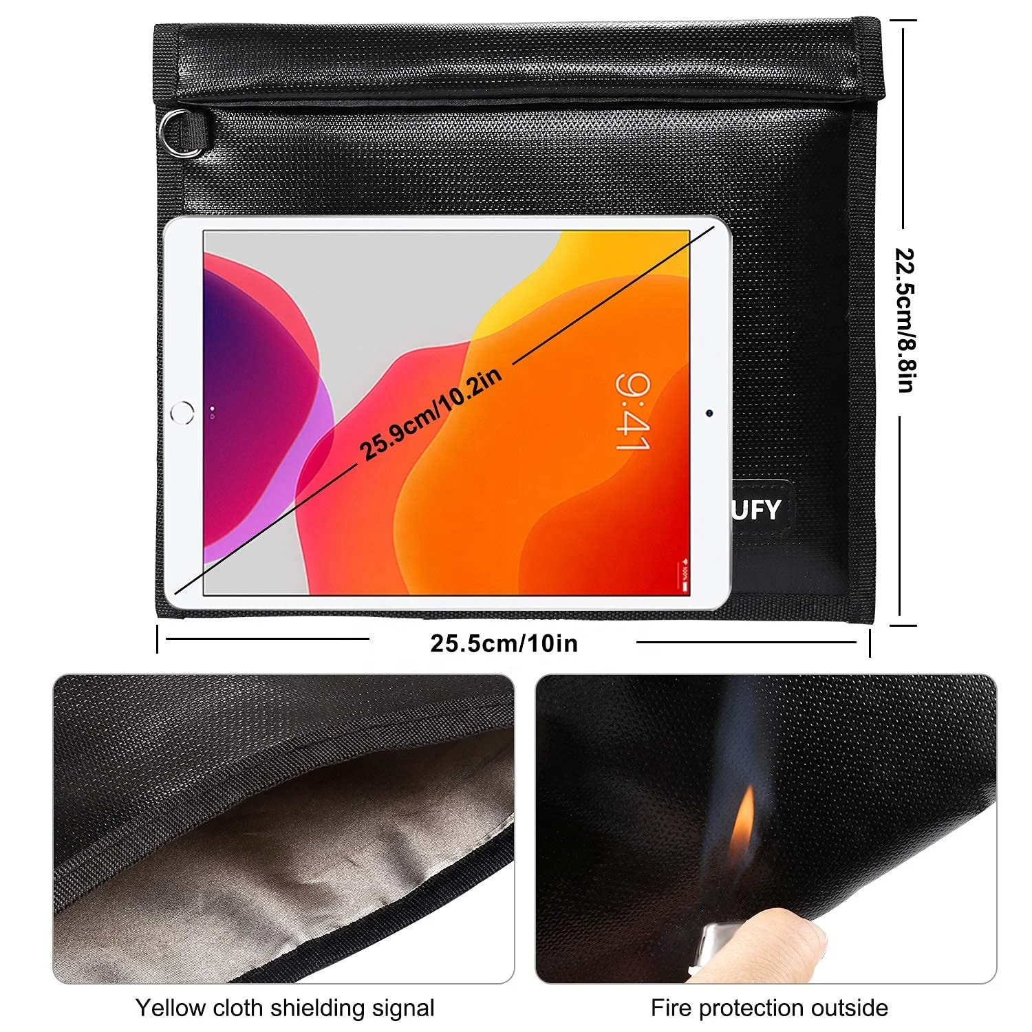 Fireproof & Waterproof Faraday Bags 9.8 x 11 Inches Cage for Faraday Key Fob Protector, Cell Phone  Car RFID