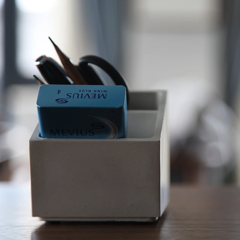 Square Multi-functional Two-compartment Desktop Storage Pen Holder Cement Material Business Office Gift