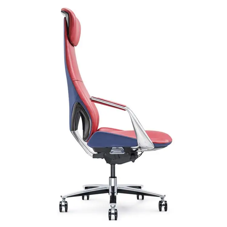 Red color full leather ergonomic gaming office high back chair