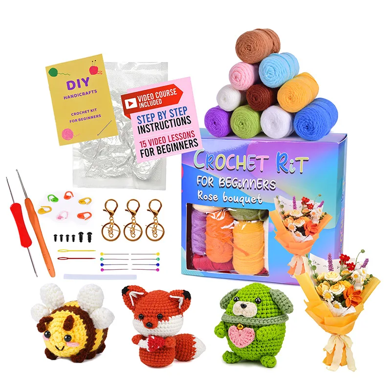 New Style Kids Learn To Beginners Crochet Animal Needle Craft Kit Combo Handmade Elephant Crochet Kit DIY