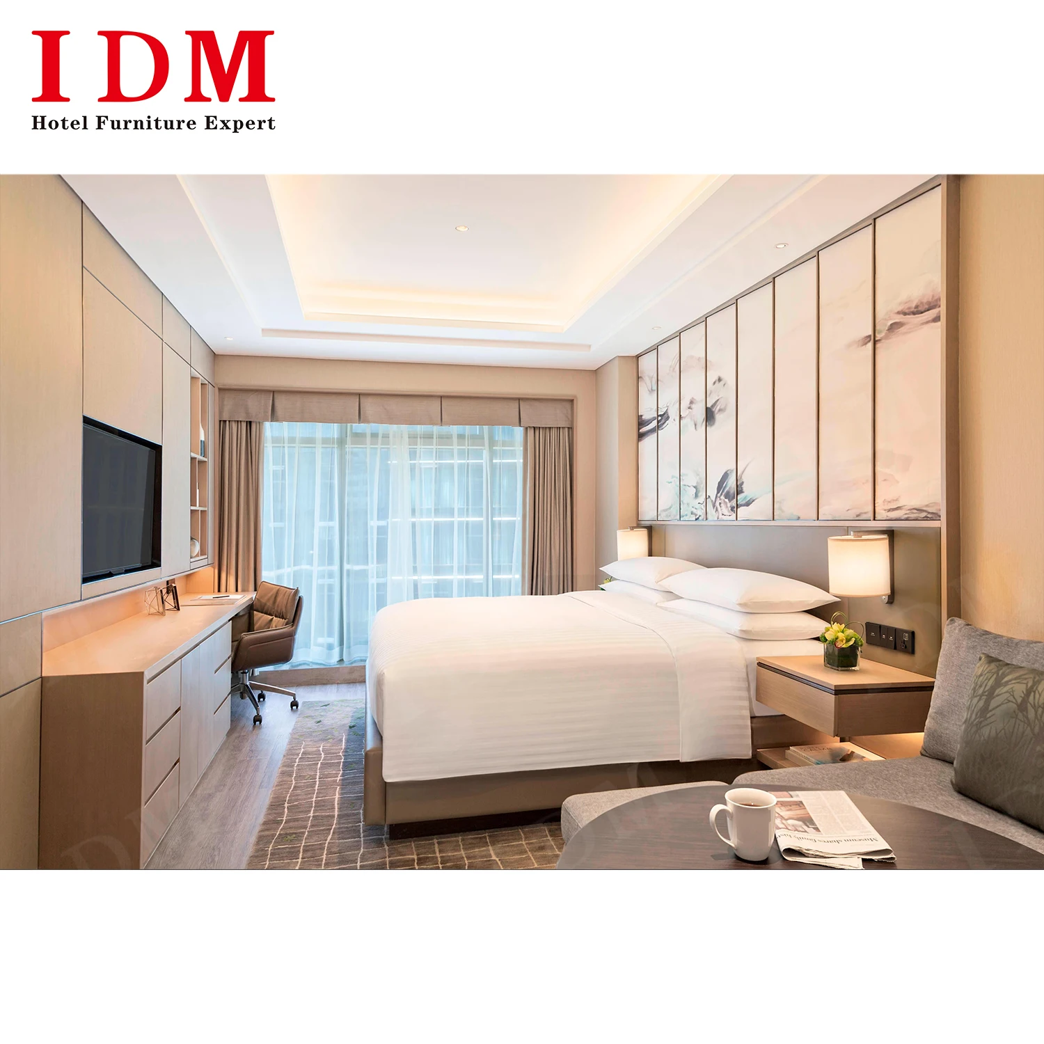 Modern Luxury Hilton Hotel Furniture Manufacturer Wooden Hotel Furniture Bed Room Set for Apartment Guest Room