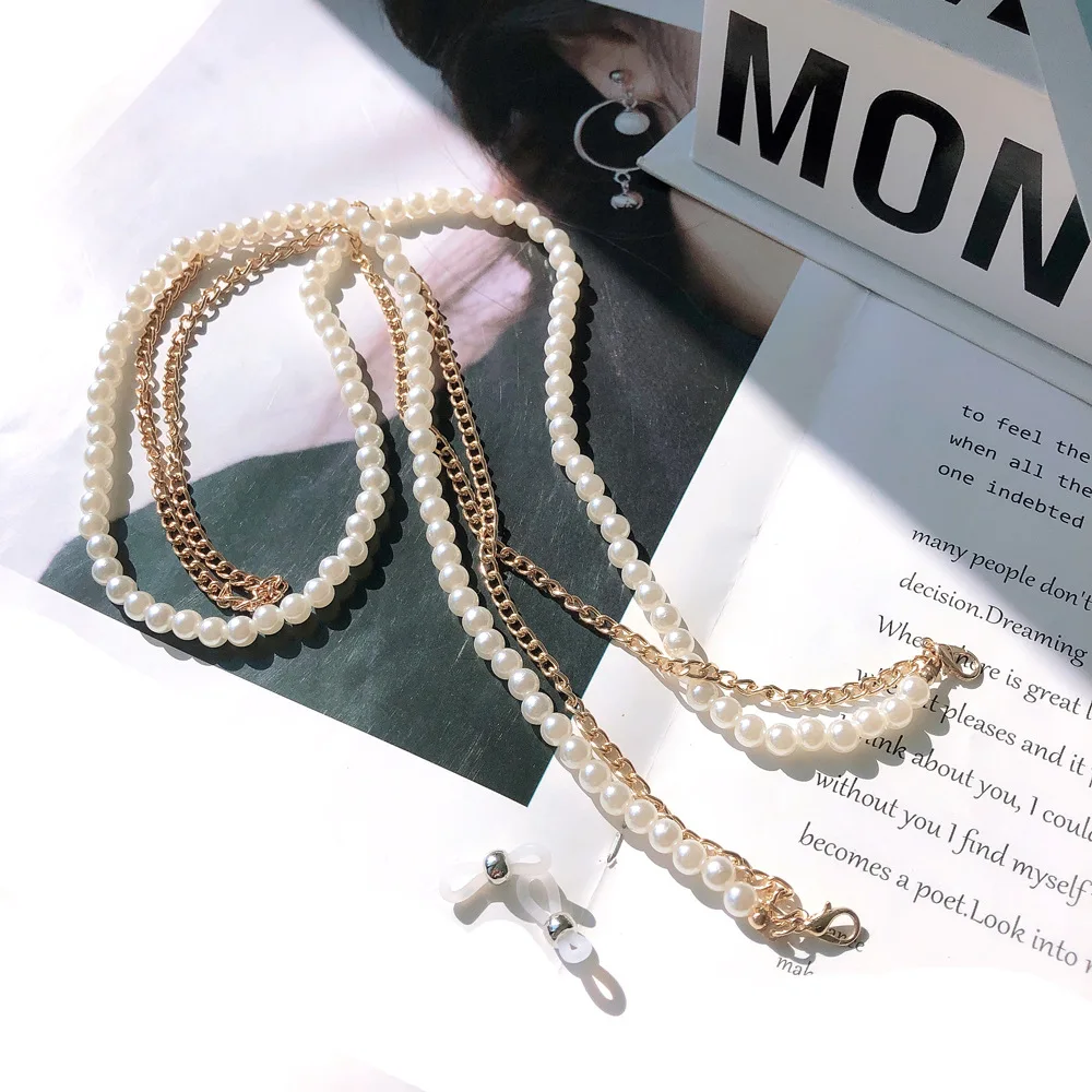 75cm Colourful  Glasses Mask Chain Acrylic Glasses Chain Non-Slip Anti-Loss Rope Double Layers 6mm Pearl Beaded Sunglasses Chain