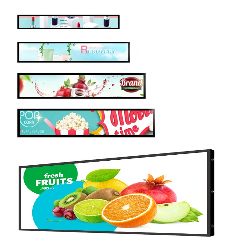 KINGONE Commercial Long Narrow Shelf Edge Advertising Screen Stretch Bar Lcd Display Digital Signage