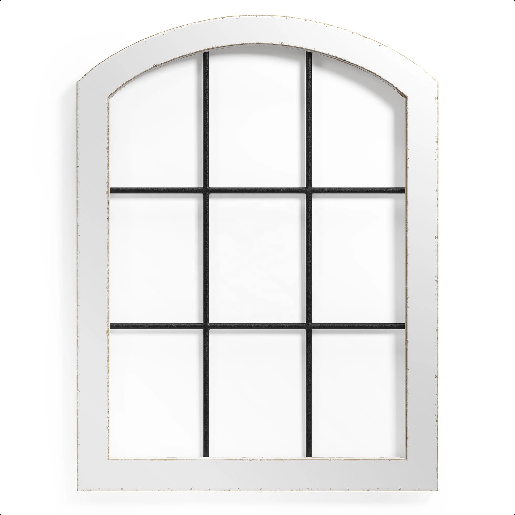 Rustic Cathedral Arch Window Frame Home Decor White Wood and Metal Window Pane Decorative for Wedding, Christmas other Festival
