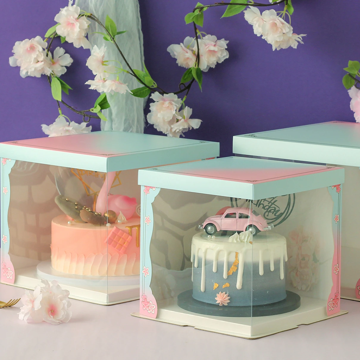 BAKEST 8 10 12 Inch Cake Box Wedding Christmas Party Square Cake Packaging Box Transparent with Window Birthday White Cardboard