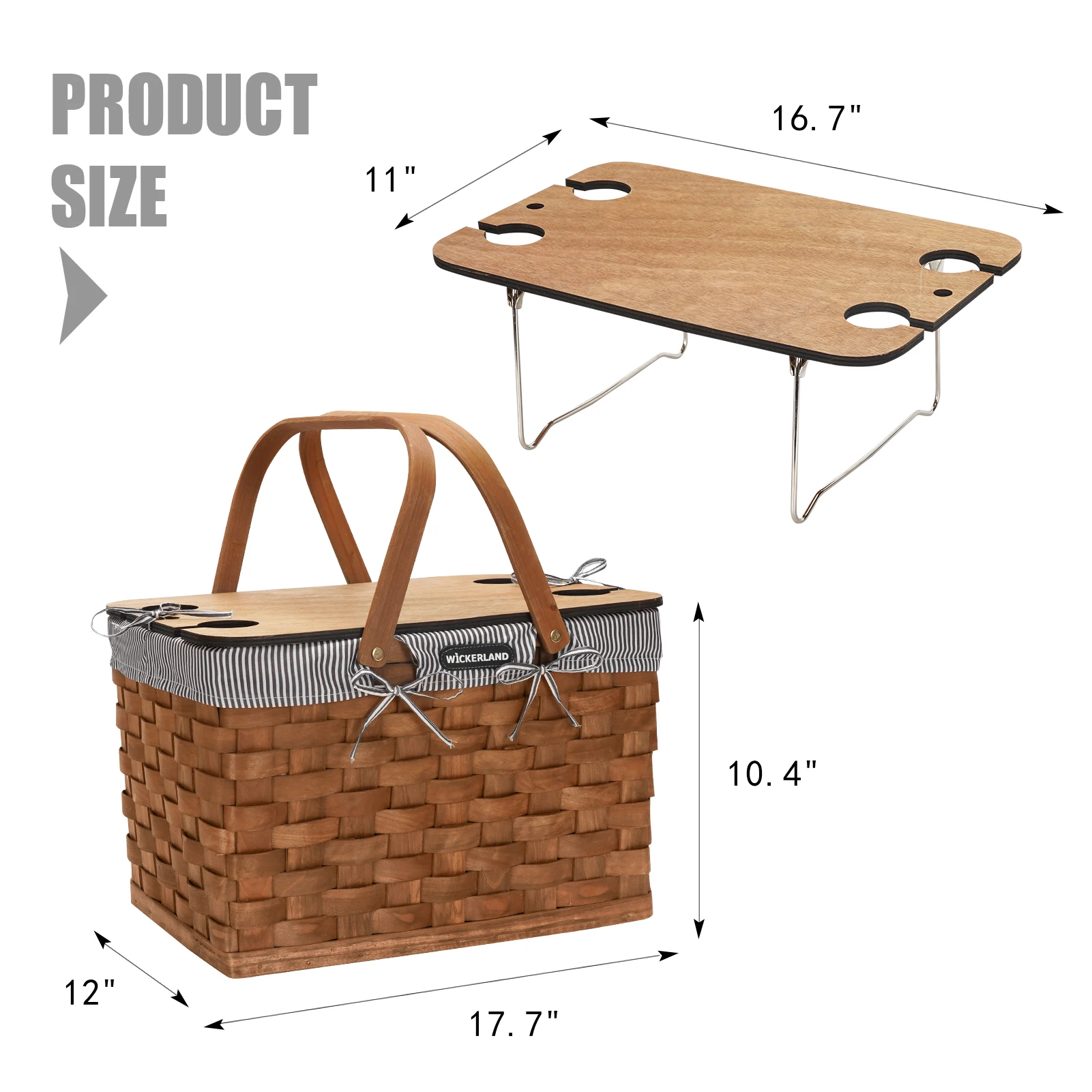 Woodchip Picnic Basket for 4 Persons with Portable Wine Table