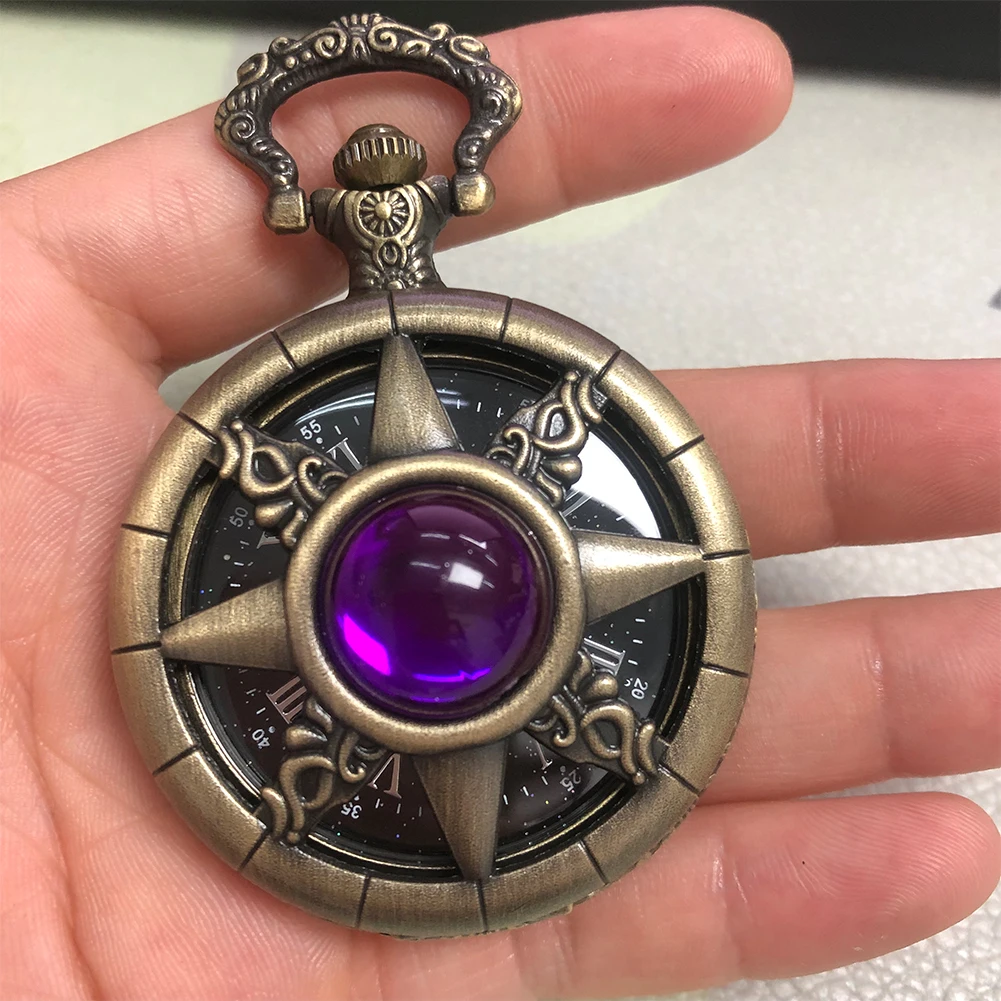 Hollow Bronze Metal Roman Numerals Starry Dial Vintage Pocket Chain Watch For Gift Fob Chain Necklace Pendant Pocket Timepiece