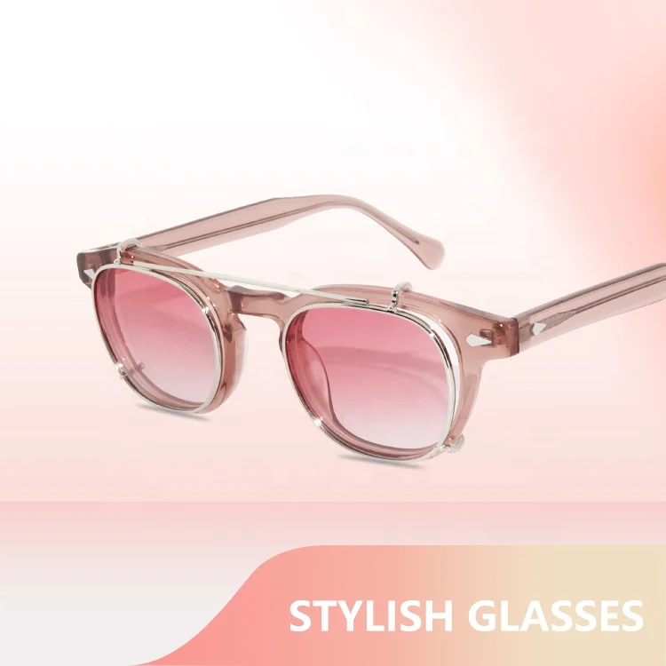 Wholesale Acetate Eyewear Clip On Popular Spectacle Frames With Clip On Round Optical Frame