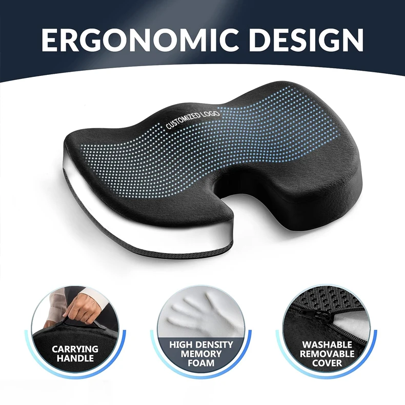 Ergonomics Gel Enhanced Seat Cushion Pillow Office Chair Pad Coccyx Orthopedic Memory Foam Car Seat Cushion for Tailbone Pain