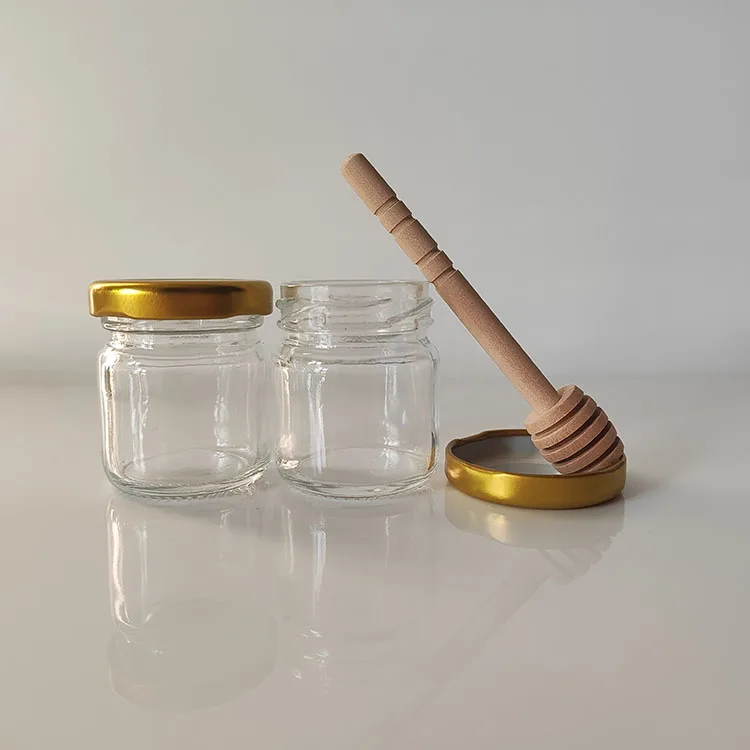 Cheap Promotion 50ml 75ml Clear Glass Sauce Canned Honey Pickles Jam Jars Packaging with Gold Lid