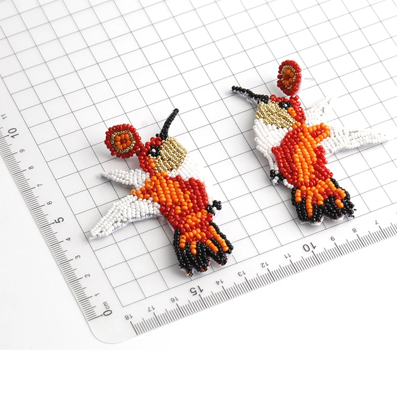 Antique Bohemian Statement Ethnic Colorful Seed Beads Animal Bird Drop Earring for Women Handmade Fashion Jewelry Accessories