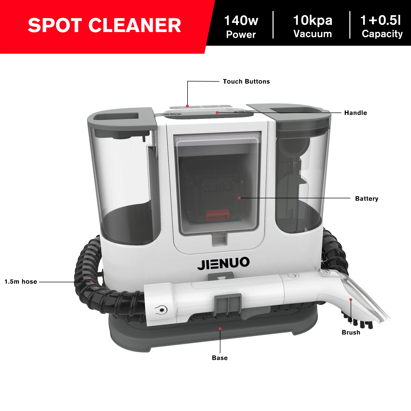 JIENUO Cordless Portable Carpet & Upholstery Cleaner & Pet Stain Vacuum with Deep Stain Battery Water Filter ODM CanisterJNS800
