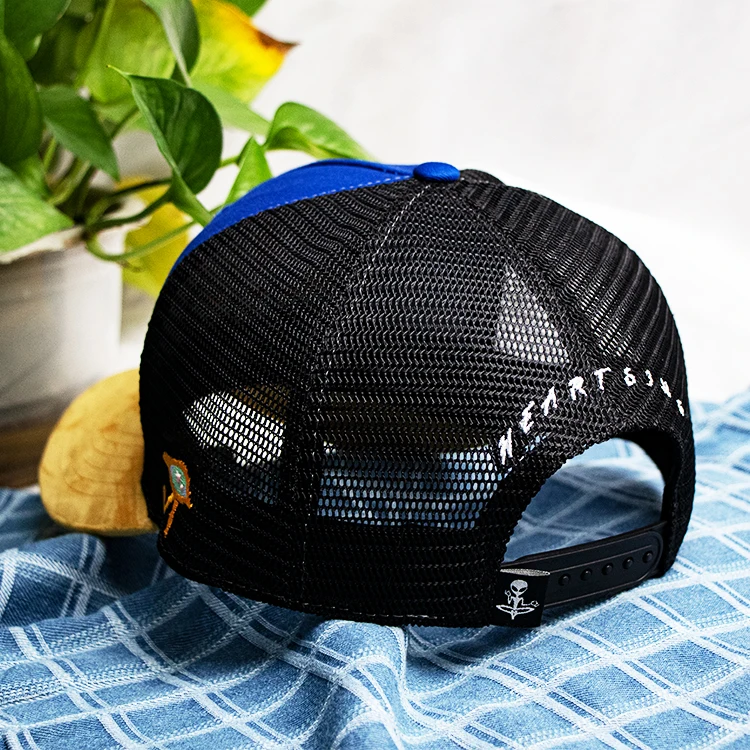 hengxing new design 100% cotton two tone embroidery grey 5 panel baseball mesh cap with custom logo