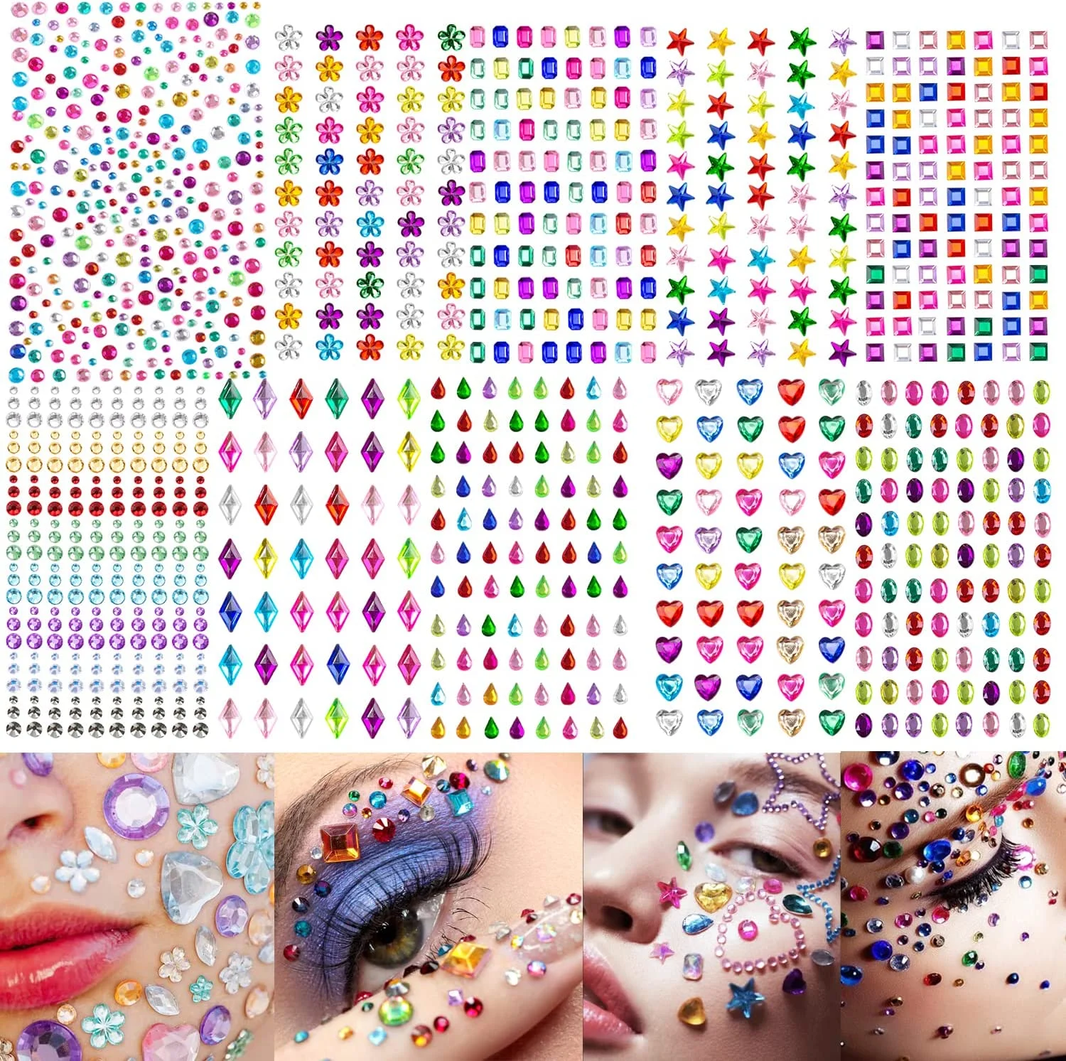 Custom 3d Face Sticker Crystals Stickers Rhinestone Body Adhesive Rhinestones Gems Sticker