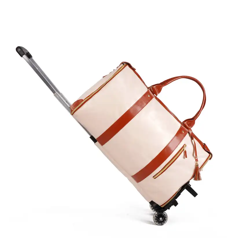 Dropshipping Products 2024 Trolley Folding Storage Travel Bag With Wheel Leather Foldable Luggage Duffel Travel Bag TB01