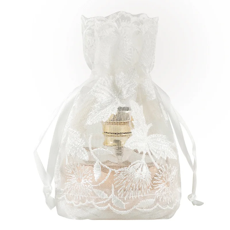 10x14cm Custom High Quality Organza Lace Bags White Foldable Jewelry Organizer Packaging Drawstring Gift Storage Bag Pouches