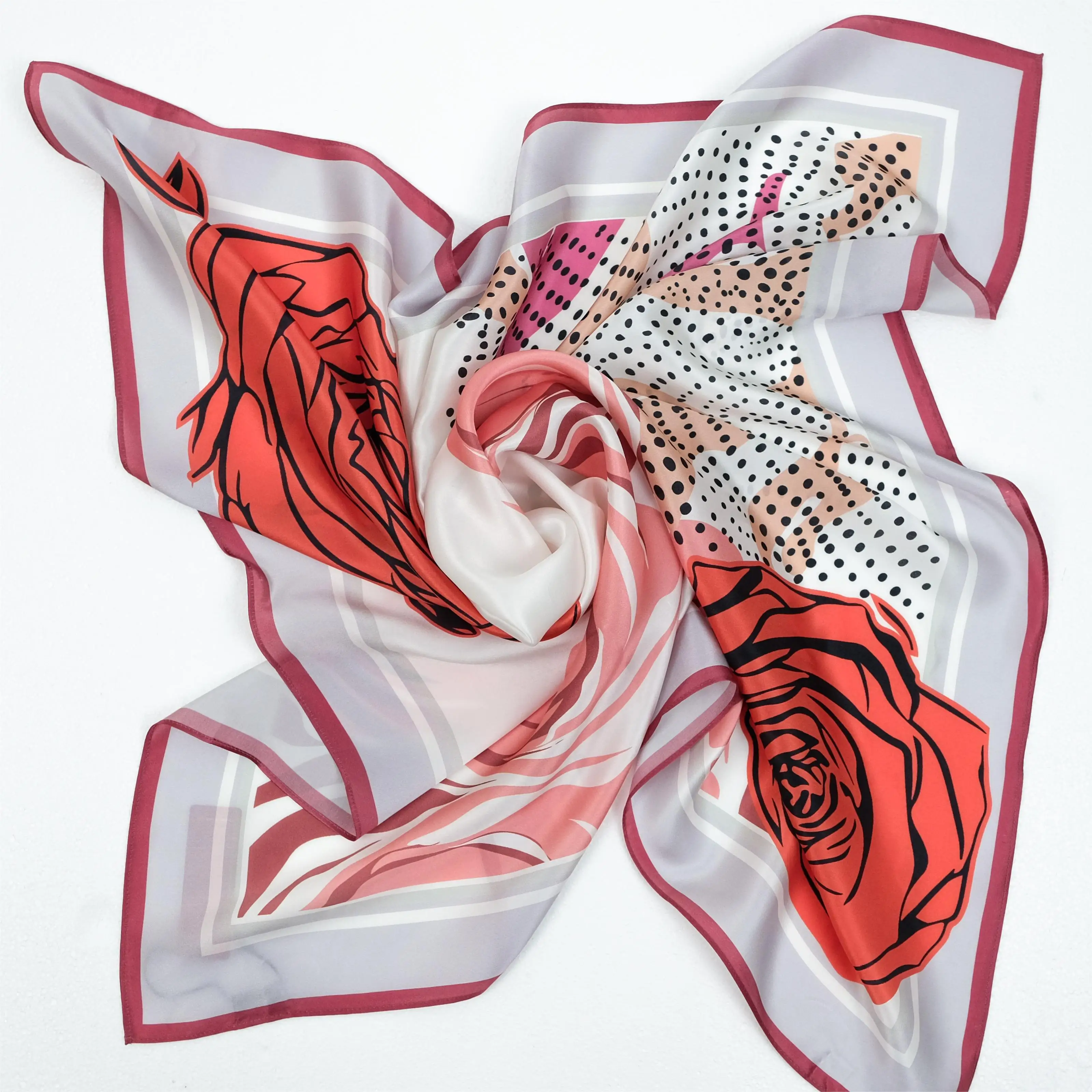 Luxury Customized 100% Silk Printing Square Scarf Women Pure Silk Satin Square Silk Scarves