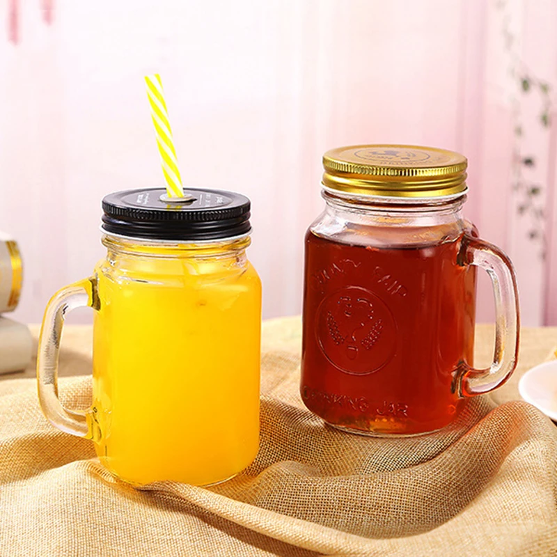 RAYBIN wholesale plastic glass mason jar with lid straw cups mugs