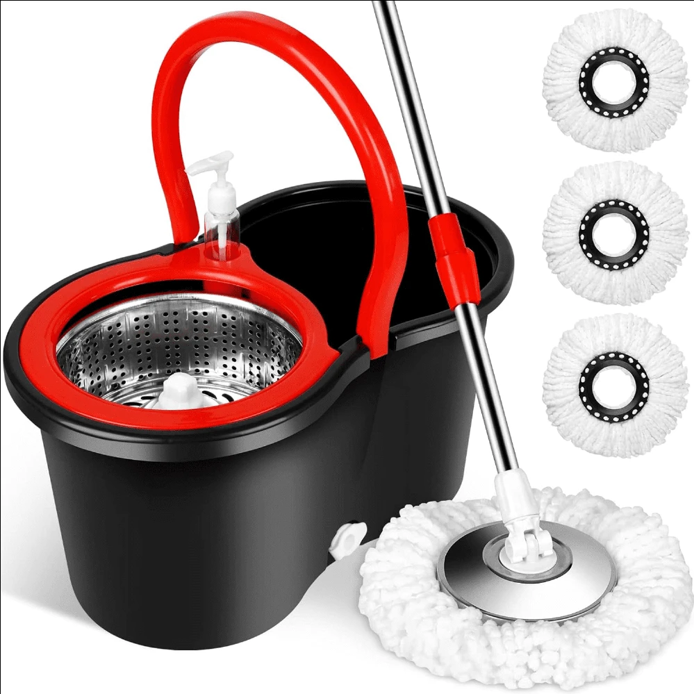 Mop and Bucket with Wringer Set, 360° Rotating Head Mop Bucket System, 3 Microfiber Mop Heads for Floor Cleaning