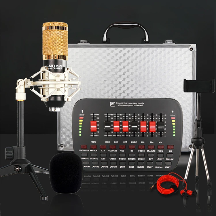 
China Wholesale K-Song Live Voice Sound Card Mixer Microphone Sets For Pc And Phone 