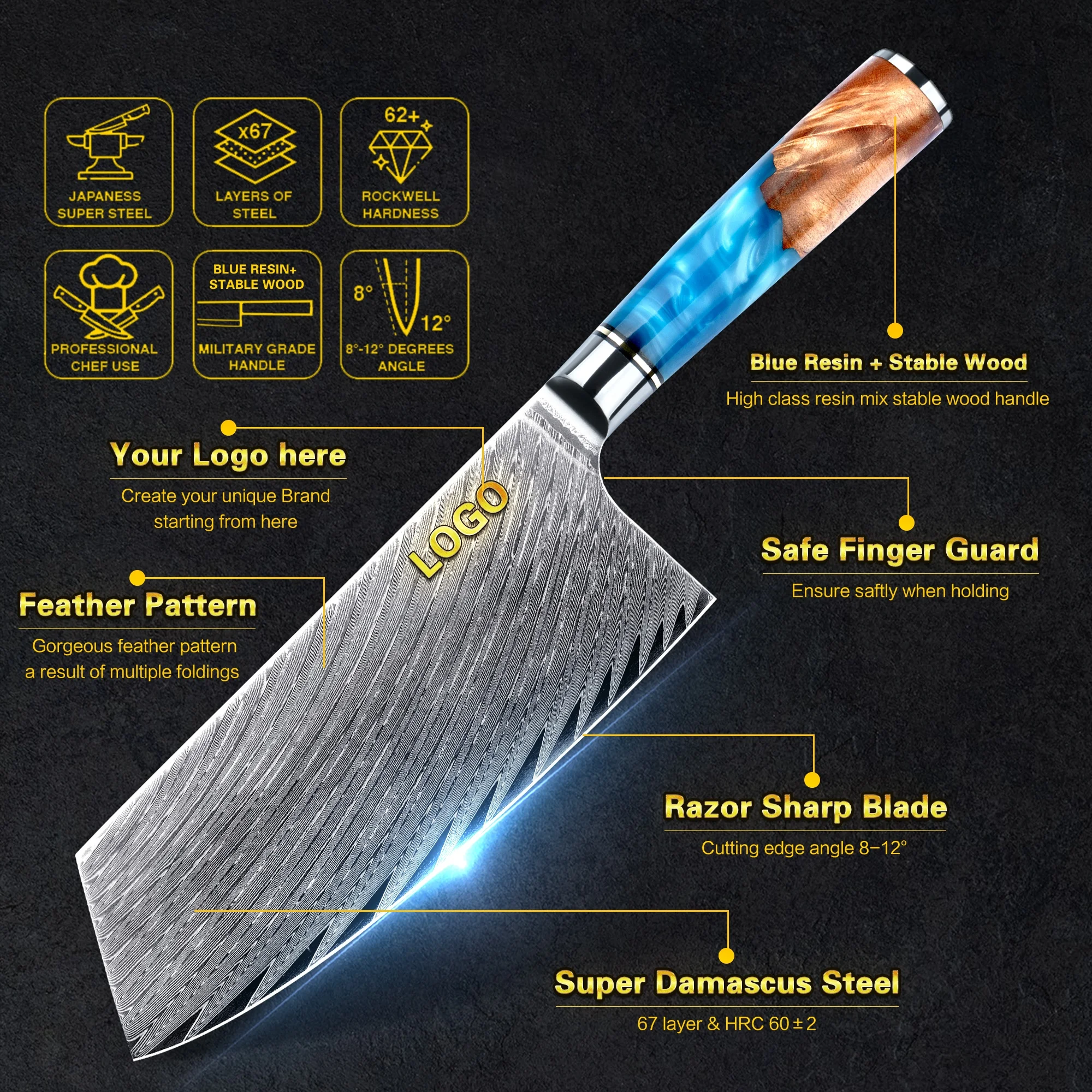 USA top selling 7 inch 67 layers vg10 damascus steel chinese cleaver knife japanese chef knives with wholesale price