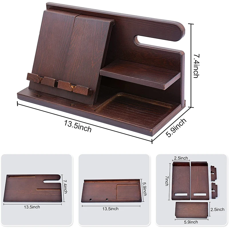 Wood Phone Docking Station and Nightstand Organizer Holds Cellphone Key Smartwatch Wooden Charging Station Accessory