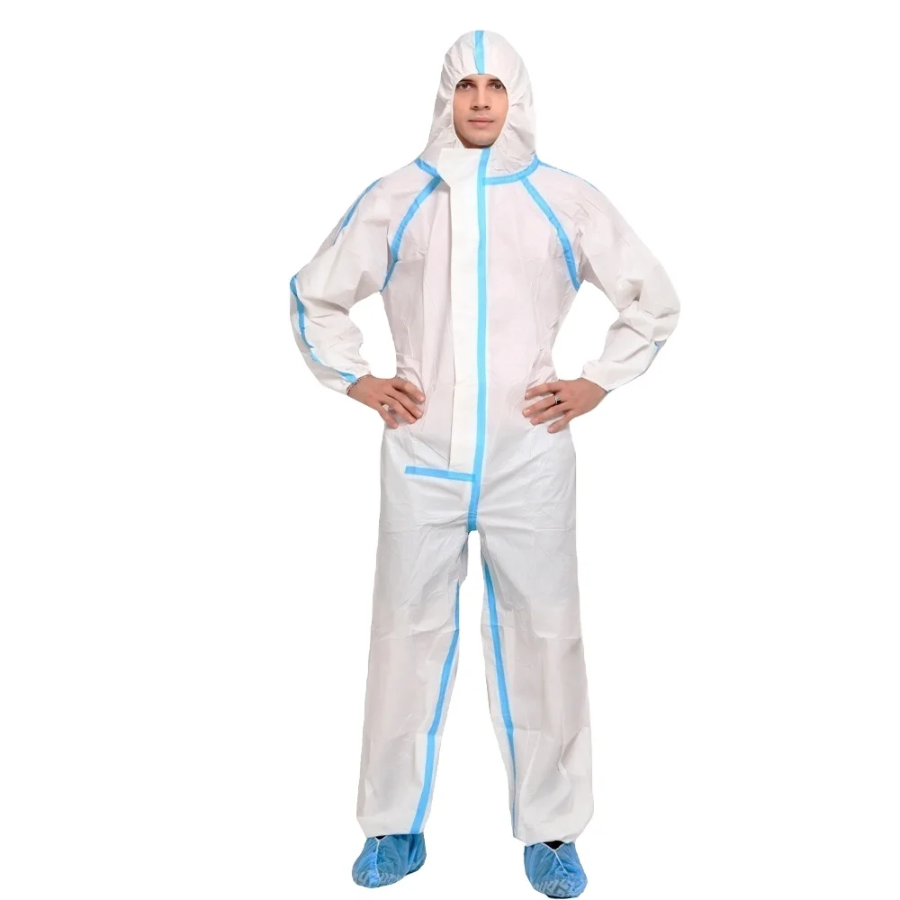 EN 14126 Approved Biological Protective Hooded Disposable With boot cover Medical Use Coveralls