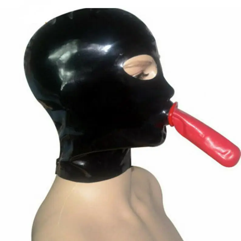 Latex Hood Cover Open Eye Band Red Mouth Halloween Party