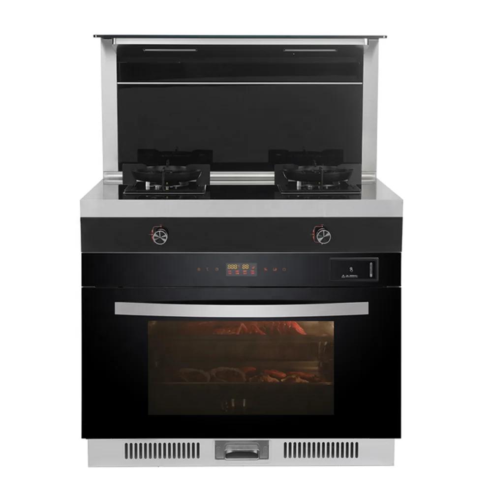 Home Kitchen 4 in 1 Integrated Stove In Cooker Multi-functional Gas Hob+range hood +Single Steam and Single Oven