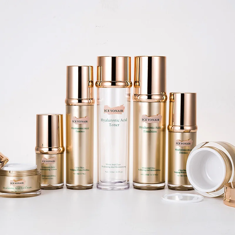 
Rose gold skin care packaging bottle jar round set 15ml 30ml 50ml 100ml 120ml acrylic lotion bottle 