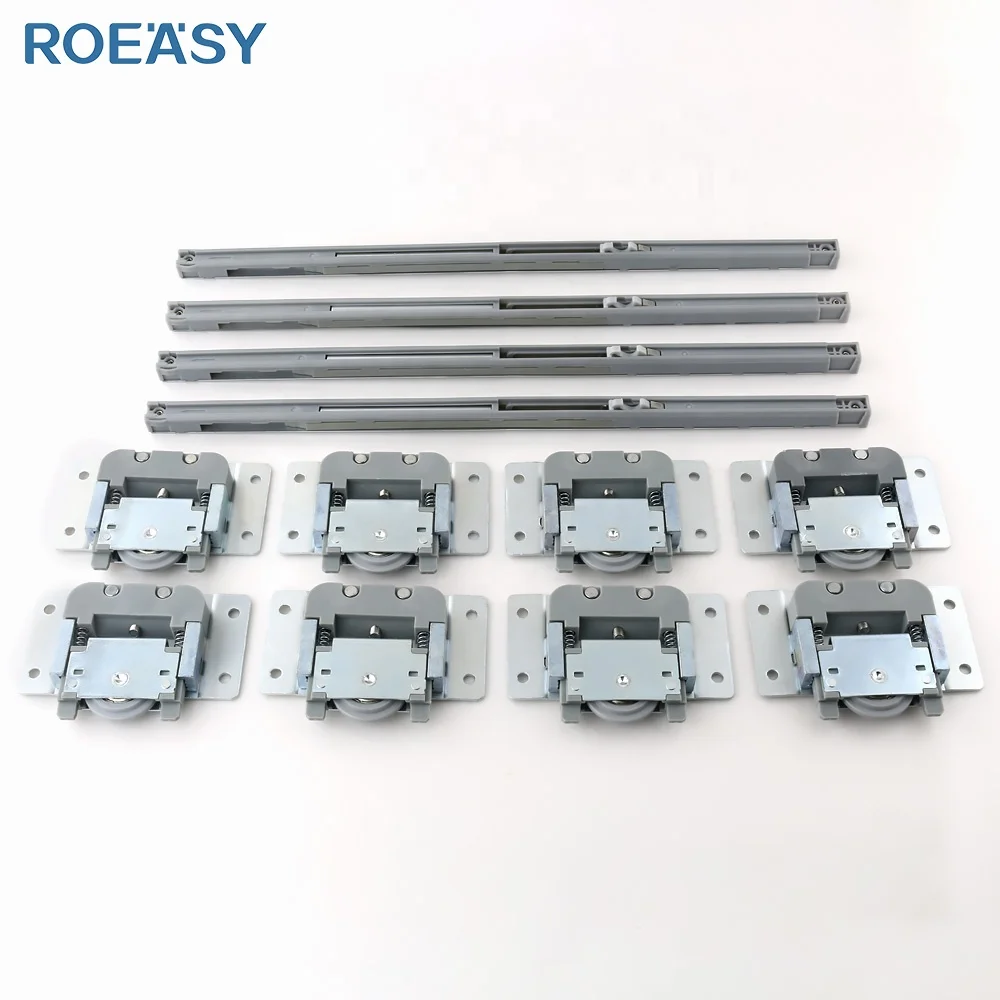Двойная деревянная дверь ROEASY Регулируемый мягкий закрывающийся ролик раздвижные фитинги колеса дверной для шкафа
